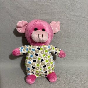 Kellytoy 11” Pink Stuffed Plush Pig with Colorful Pattern